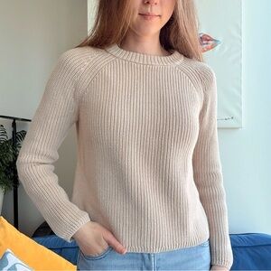 Jenni Kayne Cotton Fisherman Cream Ribbed Long Sleeve Sweater S